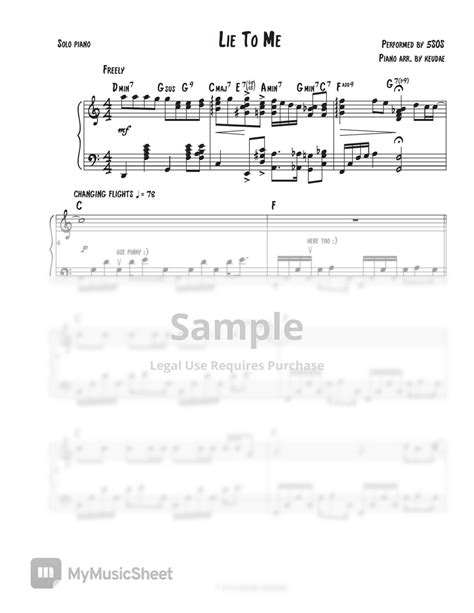 5 Seconds Of Summer Lie To Me Piano Arrangement Sheets