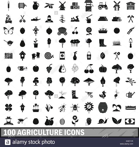 100 Agriculture Icons Set In Simple Style Stock Vector Image And Art Alamy