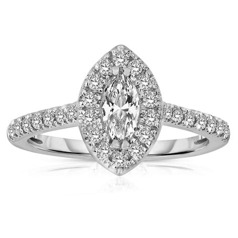 Half Carat Marquise Cut Halo Diamond Engagement Ring In White Gold