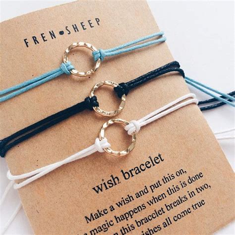 Set Of Delicate Handmade Wish Bracelets With Gold Toned Ring