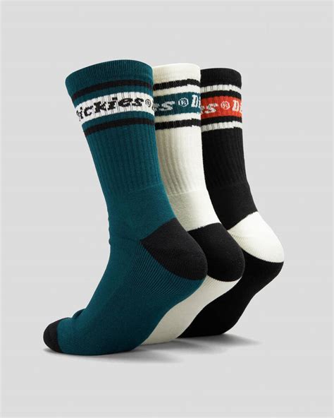 Shop Dickies Madison Heights Crew Socks 3 Pack In Black Natural Dk Lincoln Green Fast Shipping