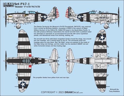Republic P 47 D Thunderbolt Bonnie” N4747d Draw Decal 32 P47 01