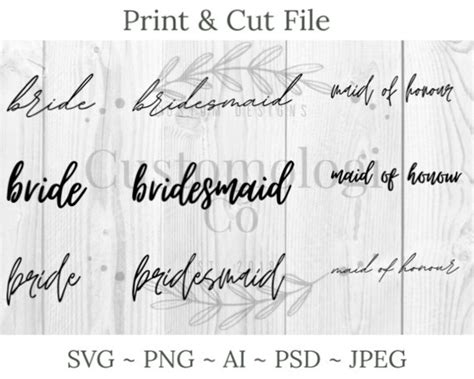 Bride Bridesmaid Maid Of Honour Font Svg Png 3 Fonts Etsy