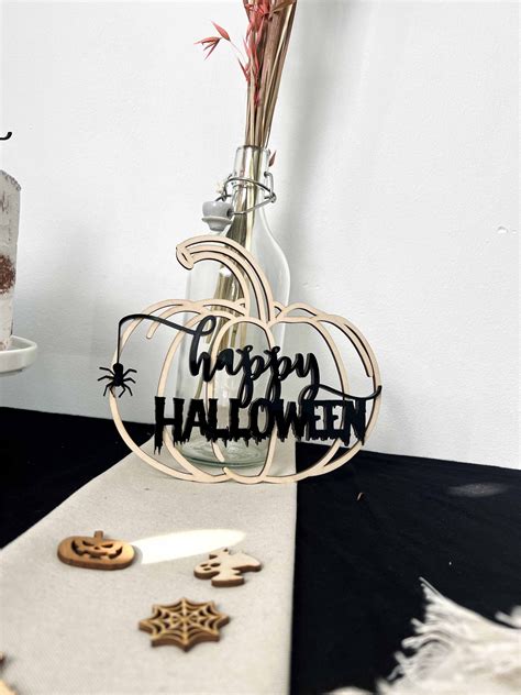 Deko K Rbis Happy Halloween Aus Holz Mit Schwarzer Schrift Vonmia