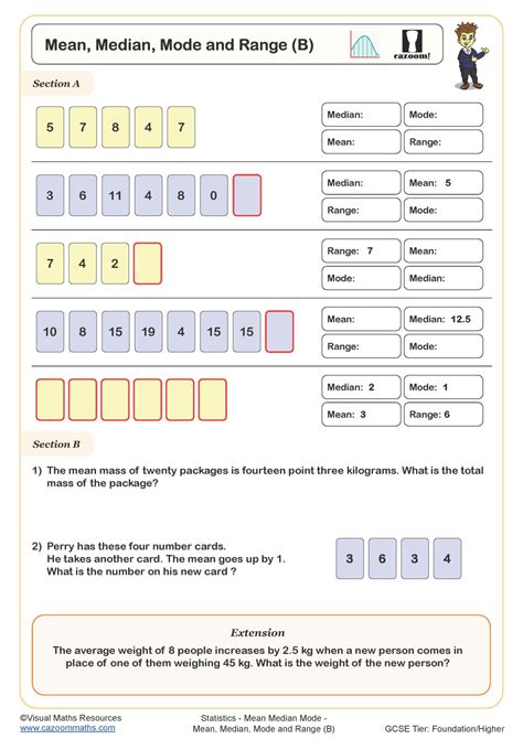 Mean Median Mode And Range B Worksheet Printable Maths Worksheets