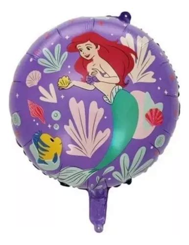 Pack 25 Unid Globo Metal Sirenita Ariel 45 Cm Con Varilla Cuotas Sin