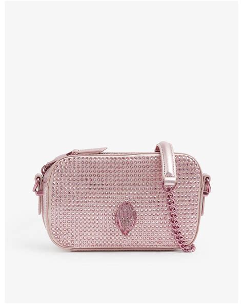 Kurt Geiger Kensington Crystal Embellished Metallic Leather Cross Body Camera Bag In Pink Lyst