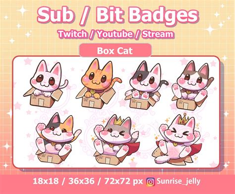 Twitch Sub Badges Box Cat Bit Badges Emote Cute Cat Kawaii