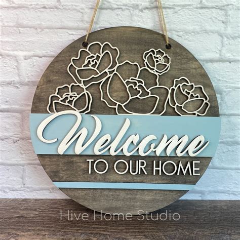 Floral Welcome Door Hanger Sign File Svg Glowforge Etsy