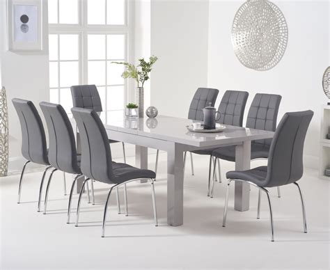 Extending Light Grey Gloss Dining Table 8 Chairs Homegenies