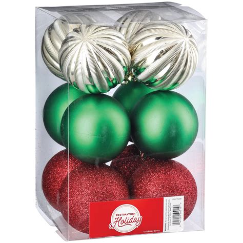 Destination Holiday Round Shatterproof Ornaments Red Green Gold 60