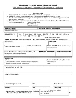 Provider Dispute Resolution Form Fill Online Printable Fillable