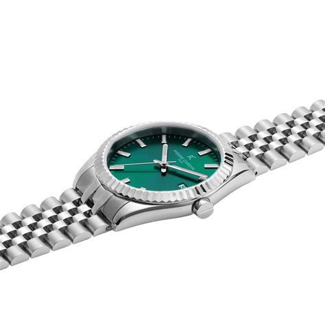 Opera Stainless Steel Date Watch With Fluted Bezel And Green Dial