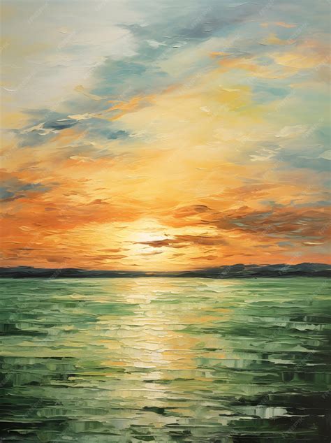 Premium AI Image | sunset on the lake painting