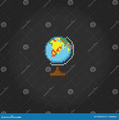 8 Bit Miniature Earth Pixel Globe In Pixel Art Stock Illustration