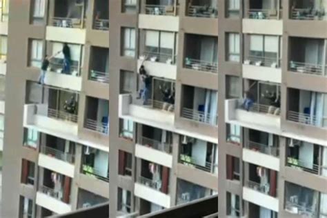 Peligrosa detención en edificio Video muestra caída de delincuente y