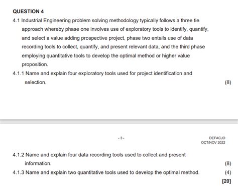 Solved Question Industrial Engineering Problem Solving Chegg