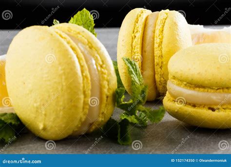 French Macaroons Isolated Selective Focus Beautiful Yellow Macaroons