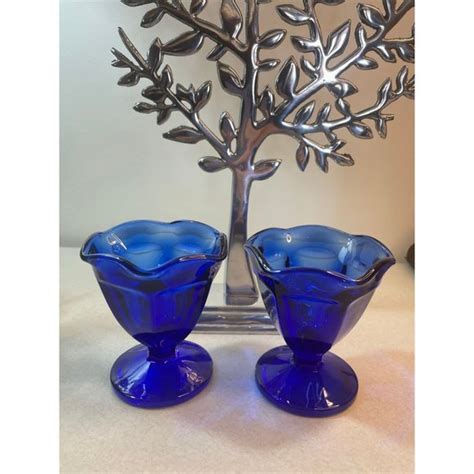 Anchor Hocking Dining Pair Vintage Anchor Hocking Cobalt Blue Tulip Ice Cream Sherbet