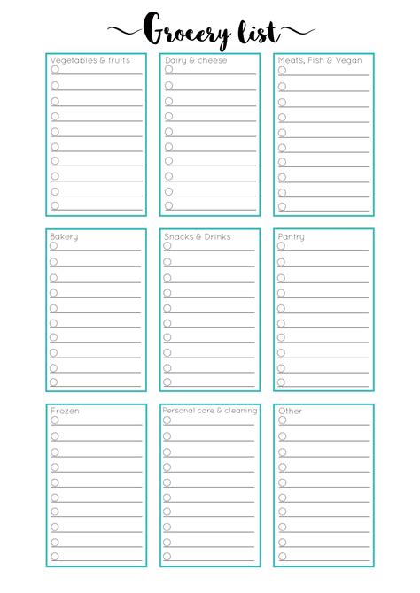 Printable Grocery List With Categories Minimalist Shopping Etsy