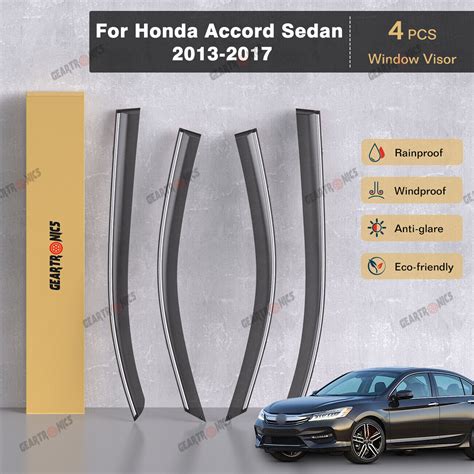 For Honda Accord 2013 2017 Jdm Smoke Window Visor Sun Rain Guards W Chrome Trim Ebay