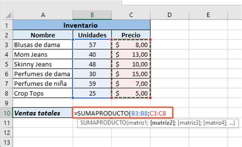 Función SUMAPRODUCTO en Excel usos fórmula o sintaxis y ejemplos