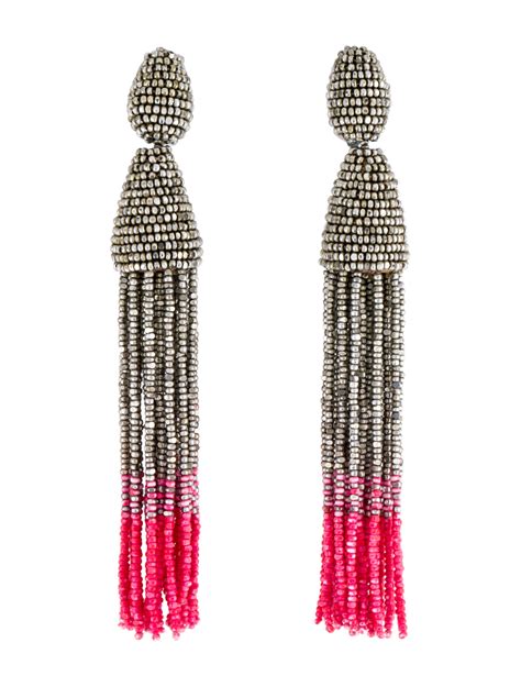 Oscar De La Renta Ombr Long Beaded Tassel Earrings Silver Silver