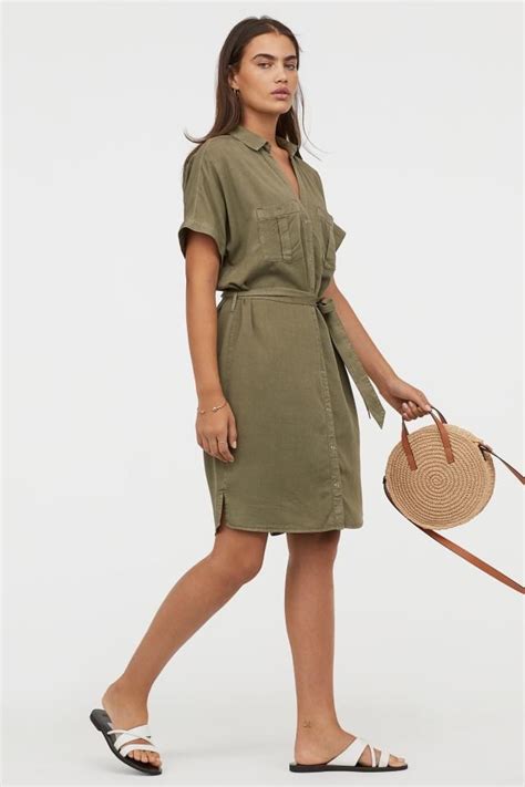 Shirt Dress Khaki Green Ladies Handm Gb Shirt Dress Khaki Dress Green Shirt Dress