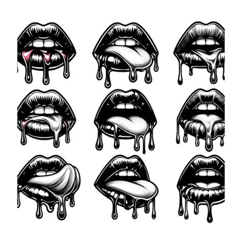 Premium PSD | A black and white drawing of lips with the words lips on it