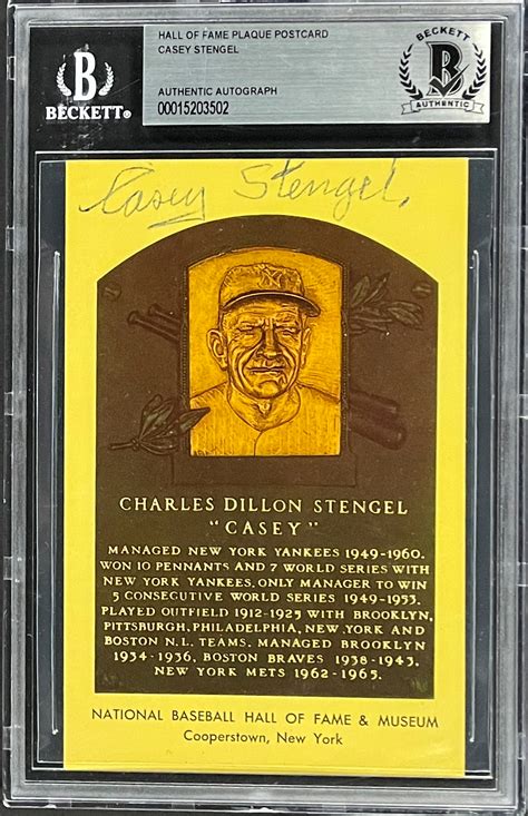 Lot Detail Casey Stengel Signed Yellow Hall Of Fame Plaque Postcard