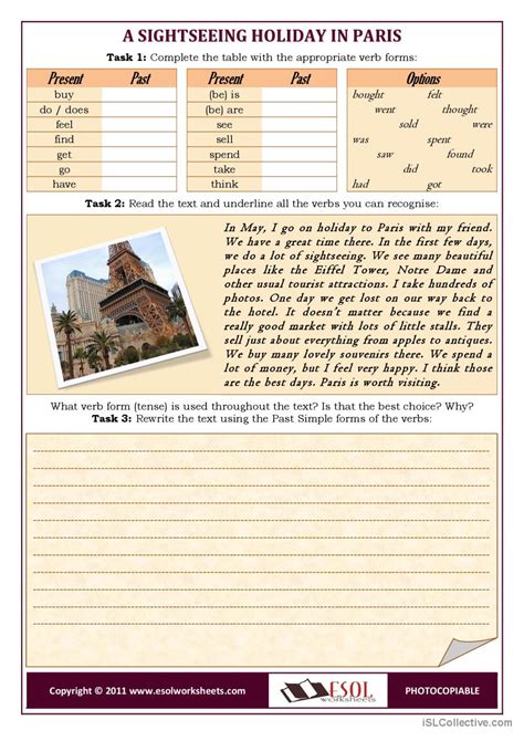 A Sightseeing Holiday In Paris Gap English ESL Worksheets Pdf Doc