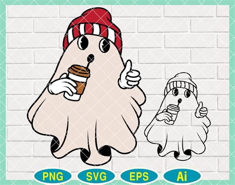 Cute Ghost Drinking Coffee Svg Halloween Svg Cute Ghost Etsy