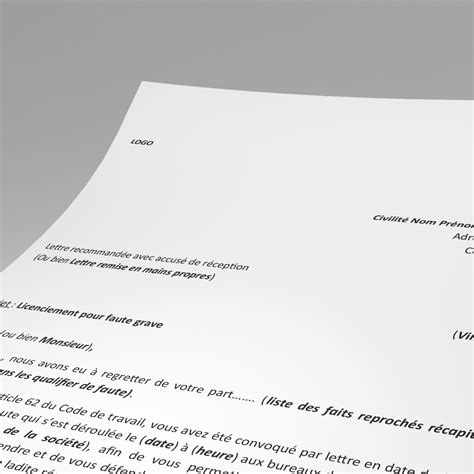 Lettre De Licenciement Pour Faute Grave