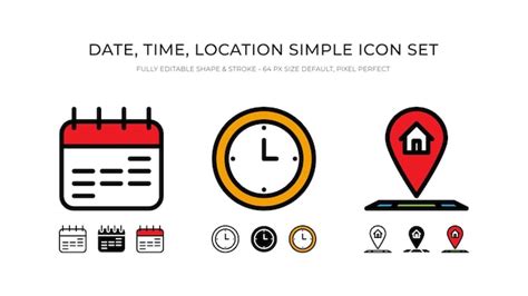 Data hora endereço símbolo conjunto de ícones de vetor simples Vetor