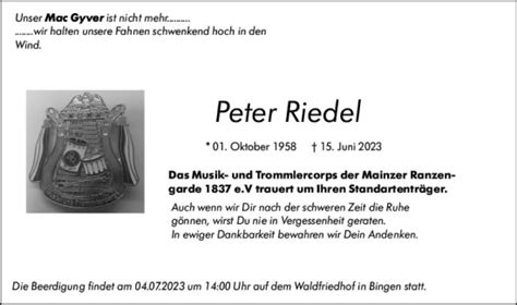 Traueranzeigen Von Peter Riedel Vrm Trauer De