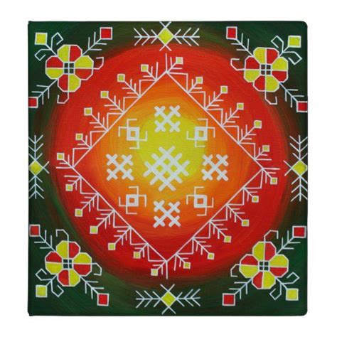 Traditional Latvian folk art with symbols painting 3 Ring Binder ...