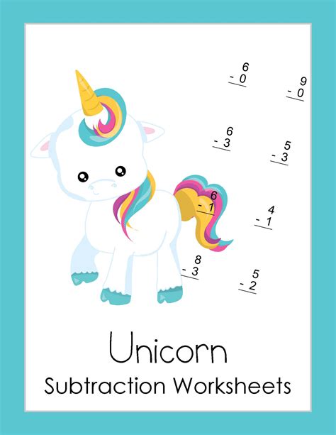 Free Subtraction Worksheets With A Unicorn Theme With Printables