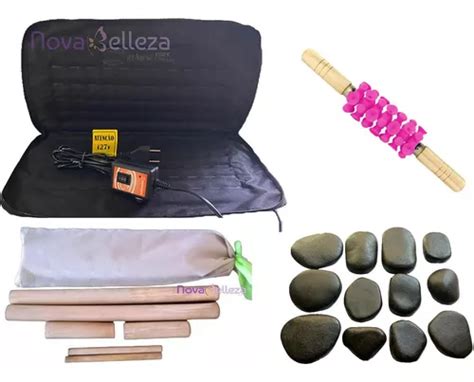 Kit Massagem Pedras Quentes Vulcânicas 220v Bambus Rolo Frete grátis