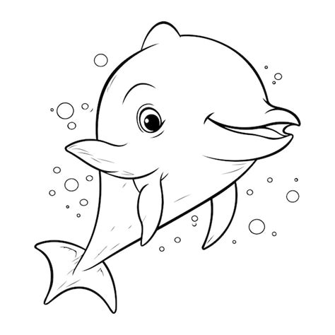 Malbuch für kinder delphin mit blasen vektorillustration Premium Vektor