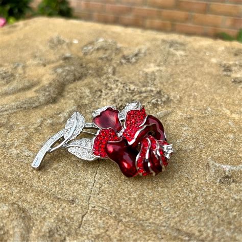 Nolan Miller Vintage Red Rose Brooch Gem