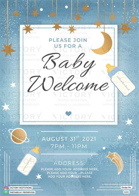 Baby Welcome Party Invitation Card In English Language With Asthetic