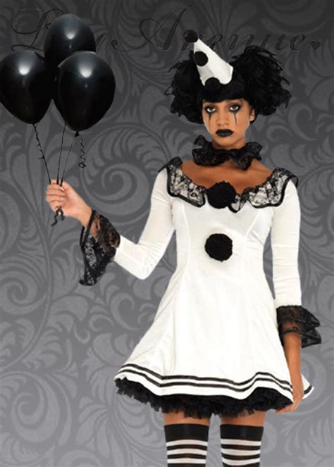 Womens Gothic Black And White Clown Costume