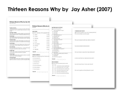 Thirteen Reasons Why By Jay Asher 2007 Teaching Resources