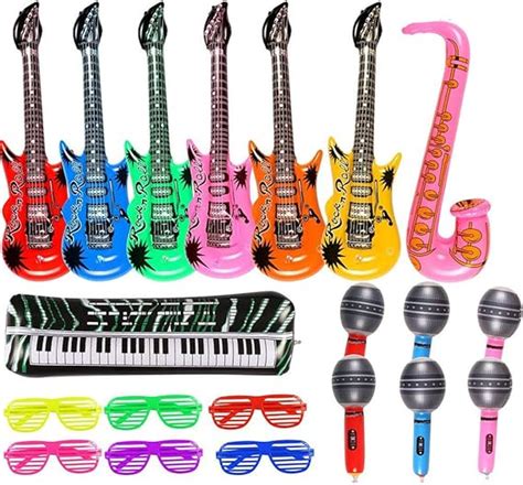 20 Pack Inflatable Rock Star Toy Set Music Instruments Party Props 6 Inflatable