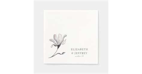 Rustic Elegant Floral Sketch Wedding Napkins Zazzle