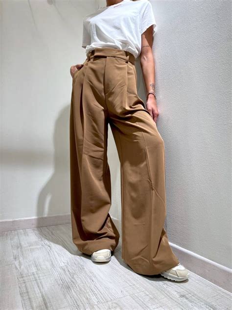 Pantalone Wide Leg Beige Nocciola Vicolo Scintille Store