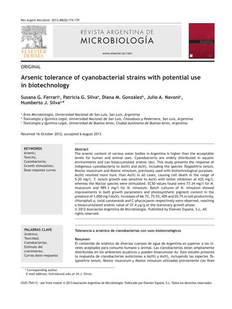 Pdf Arsenic Tolerance Of Cyanobacterial Strains With Potential Use In