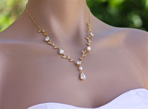 Crystal Bridal Set Pearl And Crystal Vine Necklace And Etsy