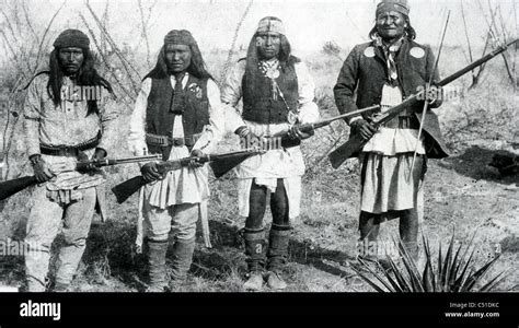 Geronimo 1829 1909 Chiricahua Apache Indian Leader At Right With Some