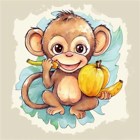 Cartoon Baby Monkeys With Bananas